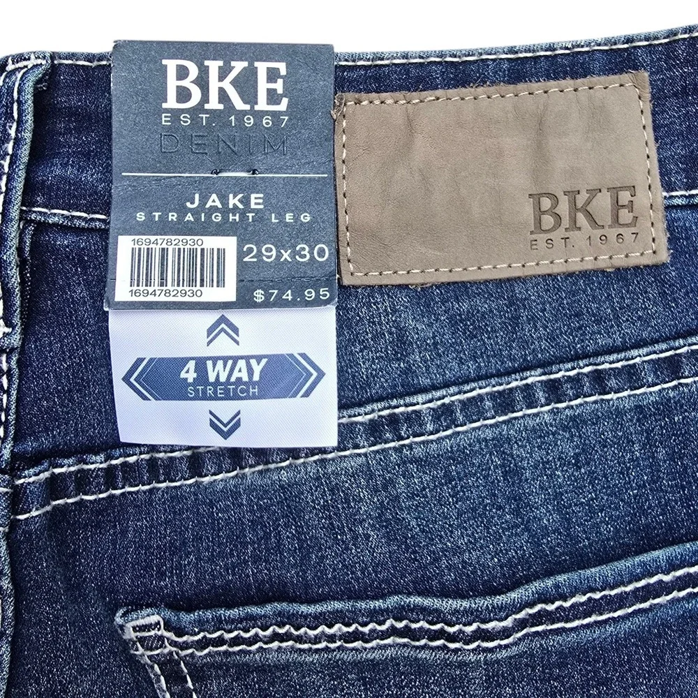 BKE Jake Straight Leg Mens Jeans 29x30 Dark Wash 4-Way Stretch GBS16576S NEW NWT